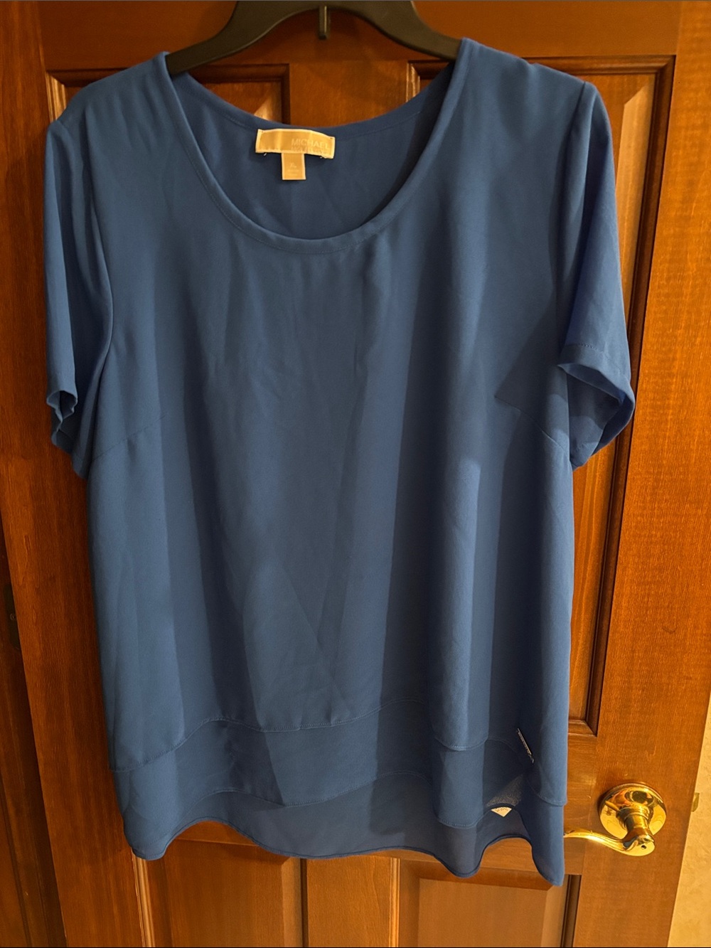 Michael Kors Relaxed Short-Sleeve Blouse in Royal Blue, Sz XL